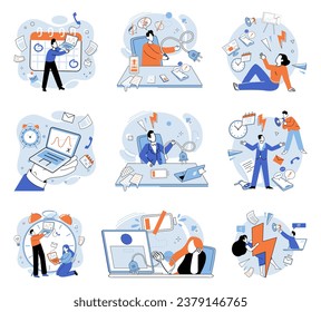 Working hard vector illustration. Working hard without seeing progress can lead to frustration and disappointment Feeling frustrated and exhausted from working long hours is common experience