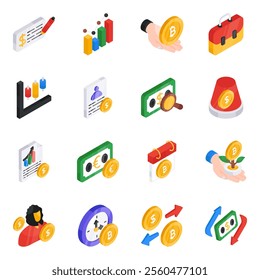 Working harder for your design? Take a look at this set of business flat isometric icons. These modern conceptual vectors demonstrate technical and commercial graphics on a corporate palette.