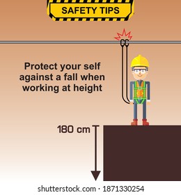 Working At Height Safety Tips Against A Fall At Industrial Workplace.