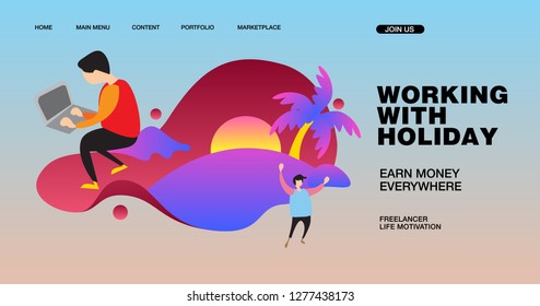Working with Holiday Illustration for Freelancer. Use for Banner and Landing Page