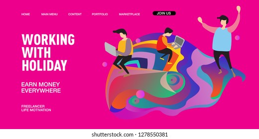 Working with Holiday Vector Illustration for Freelancer. Use for Banner and Landing Page