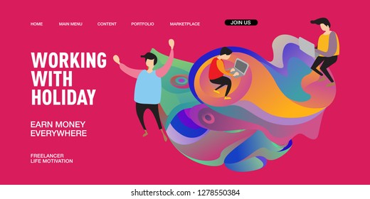 Working with Holiday Vector Illustration for Freelancer. Use for Banner and Landing Page