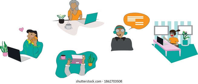 working from home cartoon during covid-19, ideas for business, self- employed, freelance