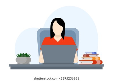Working from home concept, character using a laptop This design can be used for education, freelance, worker characters working using laptops and computers at home. flat vector illustration.