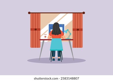 Working from home concept. Colored flat vector illustration isolated.