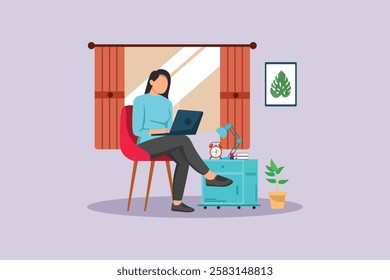 Working from home concept. Colored flat vector illustration isolated.