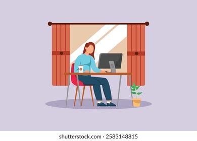 Working from home concept. Colored flat vector illustration isolated.