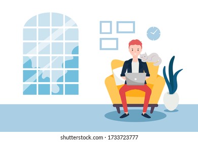 Working from home concept in flat design style