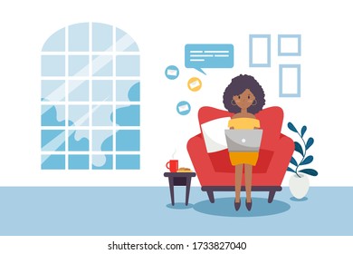Working from home concept in flat design style