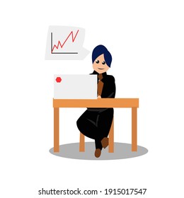Working at home, working from home concept illustration. Businessman working on laptop at home, with 
sales chart . Vector flat style illustration