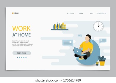 Working from home concept, a man work on laptop