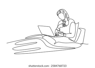 Working from home concept. Single line draw design vector graphic illustration.