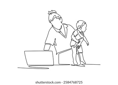 Working from home concept. Single line draw design vector graphic illustration.