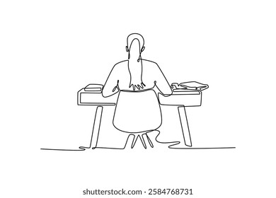 Working from home concept. Single line draw design vector graphic illustration.