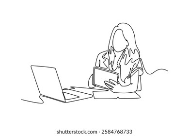 Working from home concept. Single line draw design vector graphic illustration.