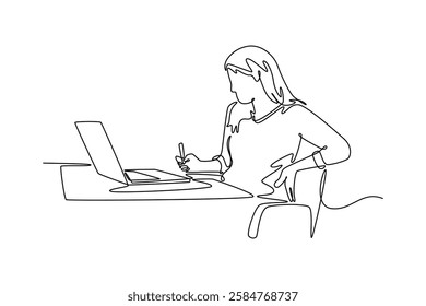 Working from home concept. Single line draw design vector graphic illustration.