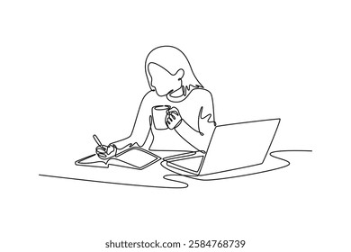 Working from home concept. Single line draw design vector graphic illustration.