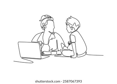 Working from home concept. Single line draw design vector graphic illustration.