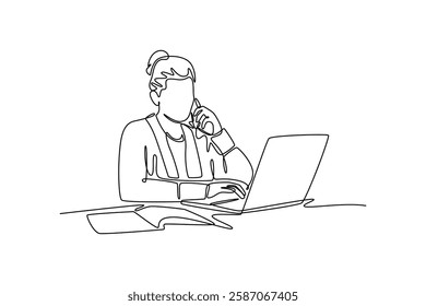 Working from home concept. Single line draw design vector graphic illustration.