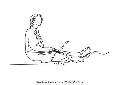 Working from home concept. Single line draw design vector graphic illustration.