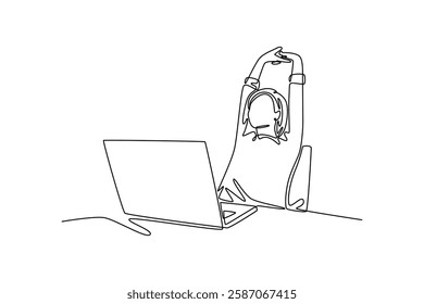Working from home concept. Single line draw design vector graphic illustration.