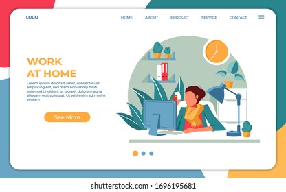 Working from home concept, stay at home on quarantine during the Coronavirus Epidemic. Modern flat web landing page design template. Vector illustration