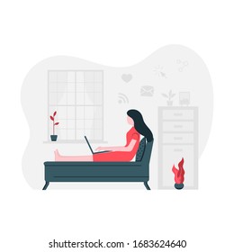 Working at home, coworking space, concept illustration.  working on laptops and computers at home. Vector flat style illustration 