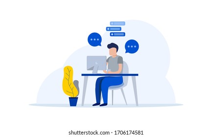 Working at home, coworking space, concept illustration. Womаn freelancer working on laptop at home. Remote worker concept. Vector flat style illustration isolated on white background.