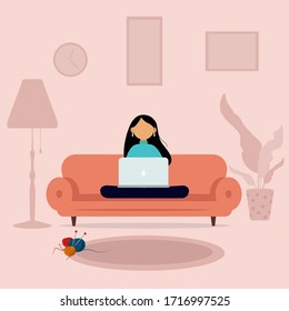 Working at home, coworking space, concept illustration. People at home in quarantine. Vector flat style illustration. Freelance or studying concept. 