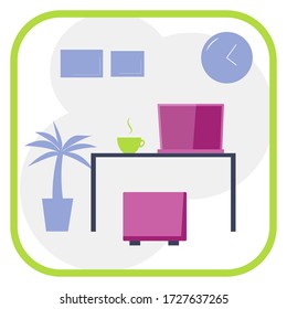 Working at home, coworking space, concept illustration. Vector flat style illustration. image of a computer with a stool