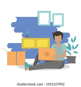 Working at home, coworking space, concept illustration. Young people, mаn and womаn freelancers working on laptops and computers at home. Vector flat style illustration