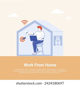 Working at home, co-working space, concept illustration. Young people, mаn and womаn Employees working on laptops and computers at home. People at home in quarantine. Vector flat style illustration