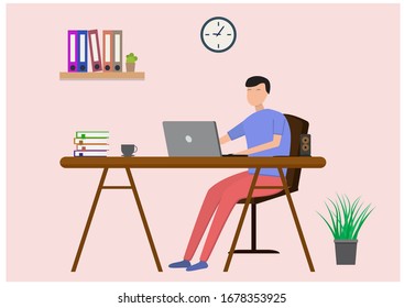 Working at home, coworking space. Freelancers working at home. Vector flat style illustration
