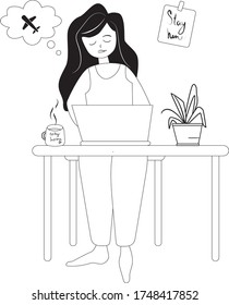 Working at home, coworking space.  freelancers working on laptops and computers at home. People at home in quarantine. Vector flat style illustration