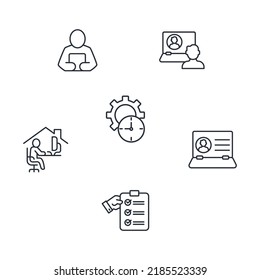 Working at home, coworking space icons set . Working at home, coworking space pack symbol vector elements for infographic web