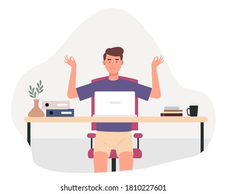 Working From Home Flat Design, Male Working With His Laptop, A freelancer man works behind a laptop. Home office workplace, Freelance people work in comfortable conditions