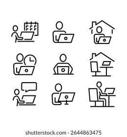 Trabalhando em casa, Freelancer Line Icons Set