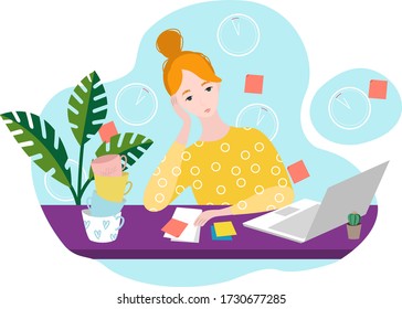 Working at home, freelancer working on laptop, deadline, lack of time, busy 