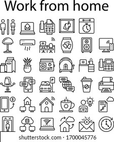 Trabajo desde el conjunto de iconos del hogar, diseño de vectores de equipos independientes, trabajo remoto en fondo blanco