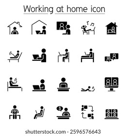 Working at home icon set in glyph style
