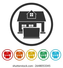 Working at home icon. Set icons in color circle buttons