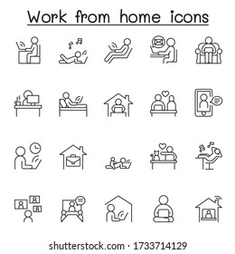 Working at home icon set in thin line style