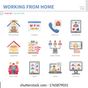 working from home icon set,flat style,vector and illustration