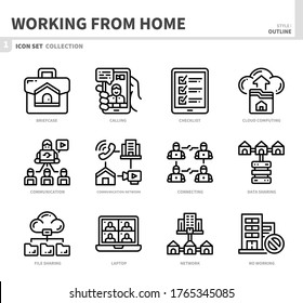working from home icon set,outline style,vector and illustration