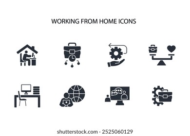 working from home icon set.vector.Editable stroke.linear style sign for use web design,logo.Symbol illustration.