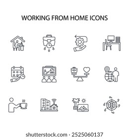 trabajando desde el conjunto de iconos de casa. Vector. Movimiento editable. Signo de estilo lineal para uso Diseño web, logotipo. Ilustración de símbolo.
