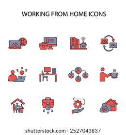 working from home icon set.vector.Editable stroke.linear style sign for use web design,logo.Symbol illustration.