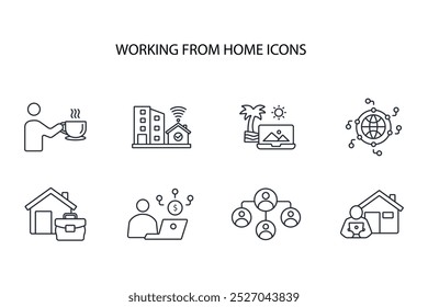 trabajando desde el conjunto de iconos de casa. Vector. Movimiento editable. Signo de estilo lineal para uso Diseño web, logotipo. Ilustración de símbolo.