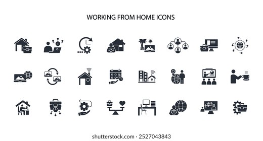 working from home icon set.vector.Editable stroke.linear style sign for use web design,logo.Symbol illustration.