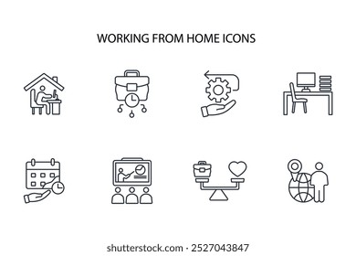 working from home icon set.vector.Editable stroke.linear style sign for use web design,logo.Symbol illustration.